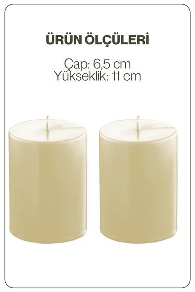 2 Adet Silindir Dekoratif Kokusuz Krem Mum- Hediyelik Blok Mum - 2