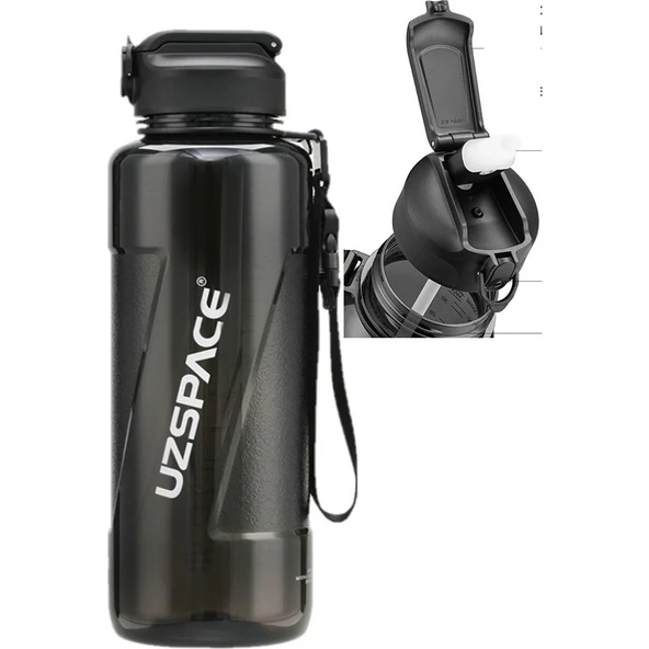 Uzspace 1,5 Litre (1500 Ml) Siyah Büyük Boy Spor ve Günlük Matara / Suluk - Silion Pipet Ağızlık
