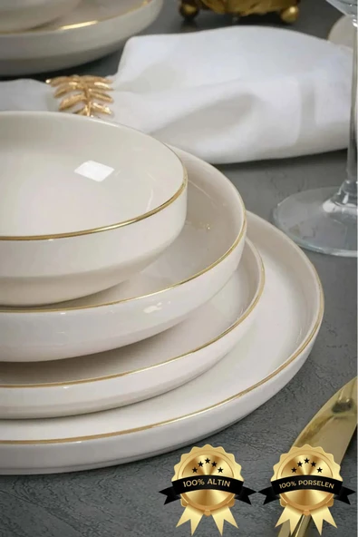 Farika Porselen Zühre 24 Parça 6 Kişilik Altın Yaldız Porselen Yemek Takımı