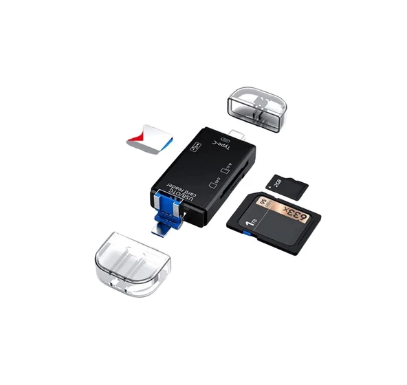 USB 2.0 6 in 1 Kart Okuyucu ve USB Çoklayıcı – Type-C, Micro USB, SD/TF Kart Desteği