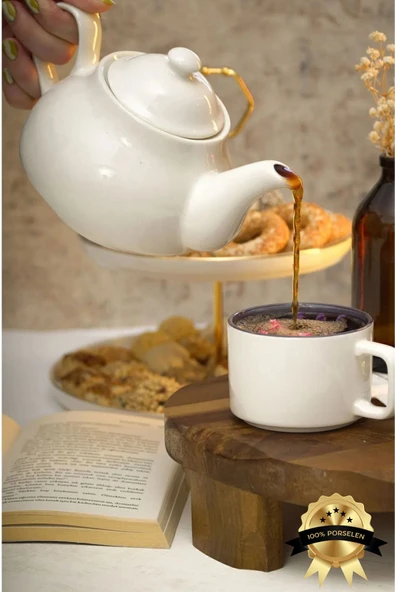 Farika Porselen Şems 760 ml Porselen Süzeksiz Demlik Kırık Beyaz