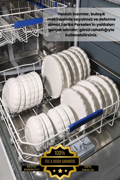 Farika Porselen Habbe 24 Parça 6 Kişilik Altın Yaldız Porselen Yemek Takımı - 6