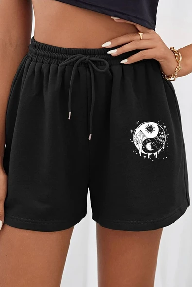 Tasarım Baskılı Pamuk Unisex Penye Short - 3