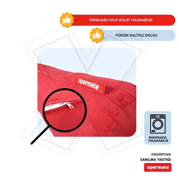 XPERMATE Sarılma Yastığı , Uyku Yastığı , Bacak Arası Yastığı Silindir 150x20 cm Kırmızı - Resim 3