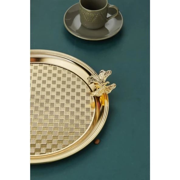AKILLIELMA-COOKER SUNUM TEPSİSİ KELEBEKLİ YUVARLAK CKR3269 8769 GOLD - 4