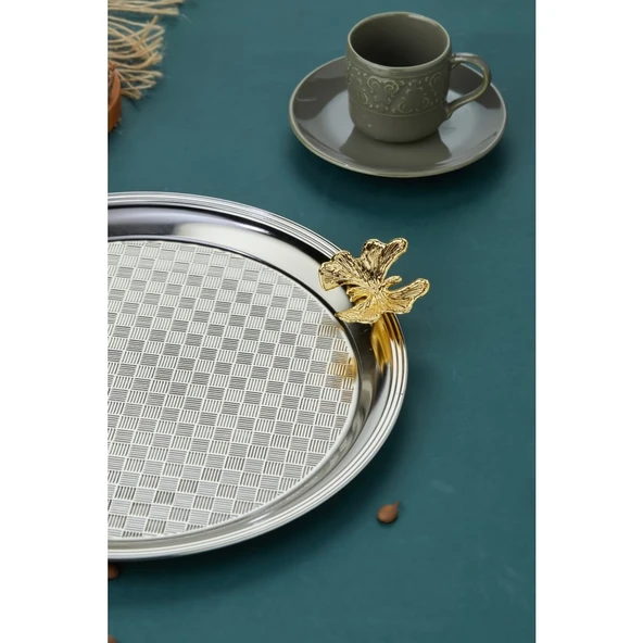 AKILLIELMA-COOKER SUNUM TEPSİSİ KELEBEKLİ YUVARLAK CKR3268 8752 GÜMÜŞ - 4
