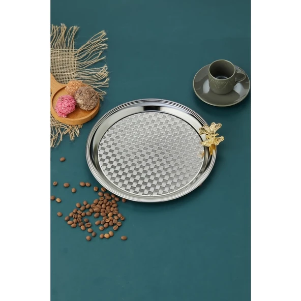 AKILLIELMA-COOKER SUNUM TEPSİSİ KELEBEKLİ YUVARLAK CKR3268 8752 GÜMÜŞ - 3