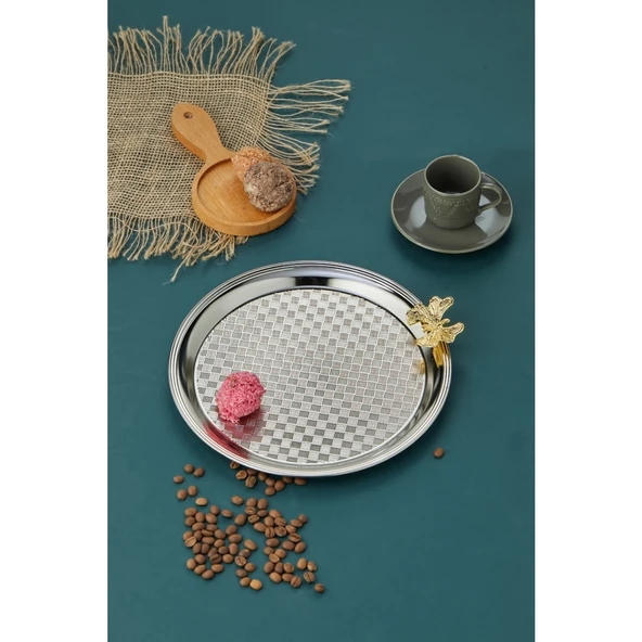 AKILLIELMA-COOKER SUNUM TEPSİSİ KELEBEKLİ YUVARLAK CKR3268 8752 GÜMÜŞ - 2