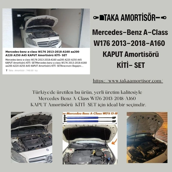 Mercedes-benz a-class W176 2013-2018-A160 aa200 A220 A250 A45 KAPUT Amortisörü KİTİ- SET ürün görseli