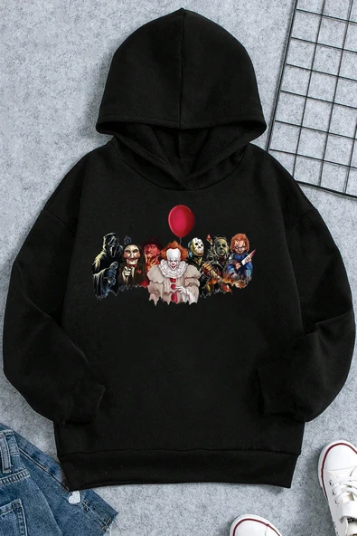 Korku Karakterleri Baskılı Erkek - Kız Çocuk Rahat Kalıp Sweatshirt ürün görseli 1