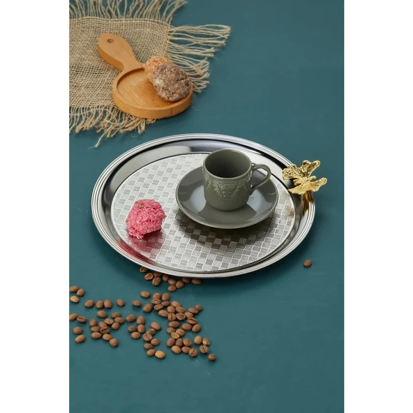 AKILLIELMA-COOKER SUNUM TEPSİSİ KELEBEKLİ YUVARLAK CKR3268 8752 GÜMÜŞ