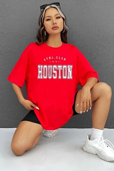 Unisex Houston Baskılı T-shirt - Resim 3