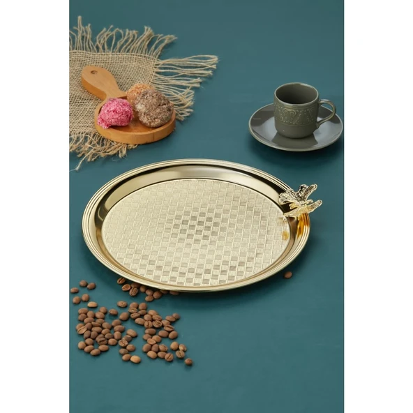 AKILLIELMA-COOKER SUNUM TEPSİSİ KELEBEKLİ YUVARLAK CKR3269 8769 GOLD - 2