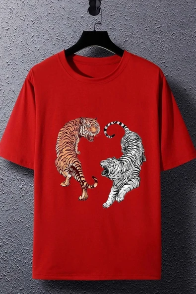 Unisex Tiger Baskılı T-shirt - 4