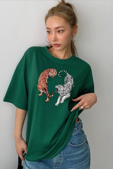 Unisex Tiger Baskılı T-shirt - 2