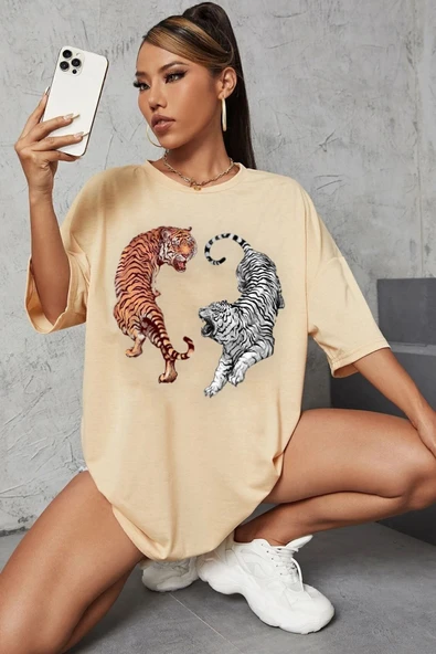 Unisex Tiger Baskılı T-shirt - 3