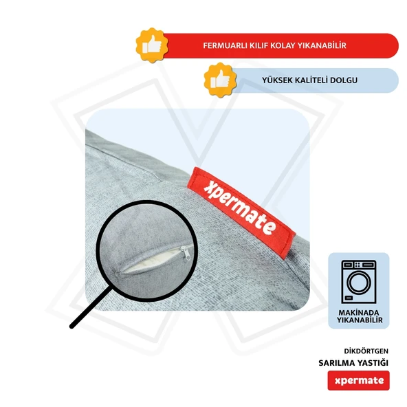 XPERMATE Sarılma Yastığı , Uyku Yastığı , Bacak Arası Yastığı Silindir 150x20 cm Gri - Resim 3