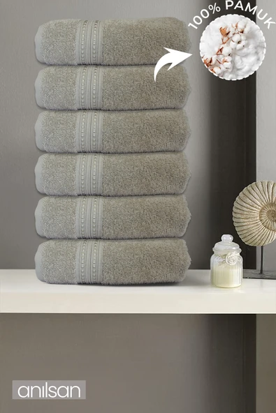 6'lı Boncuk Bej El Havlusu - 50x90 Cm, 225 Gr, %100 Pamuk, Spa Ve Otel Havlusu, Günlük Kullanıma Uygun