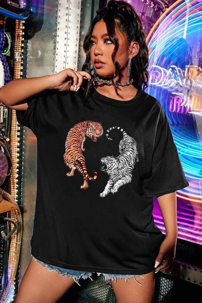 Unisex Tiger Baskılı T-shirt - 5