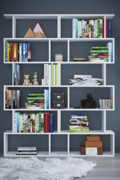 6 Raflı Çift Modül Zigzag Kitaplık Çalışma Odası Ofis Kitaplık - 9