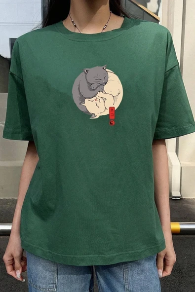 Unisex Kedi Baskılı T-shirt - Resim 2