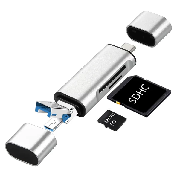 USB 2.0 3 in 1 Kart Okuyucu ve USB Çoklayıcı – Type-C, Micro USB, SD/TF Kart Desteği - 5