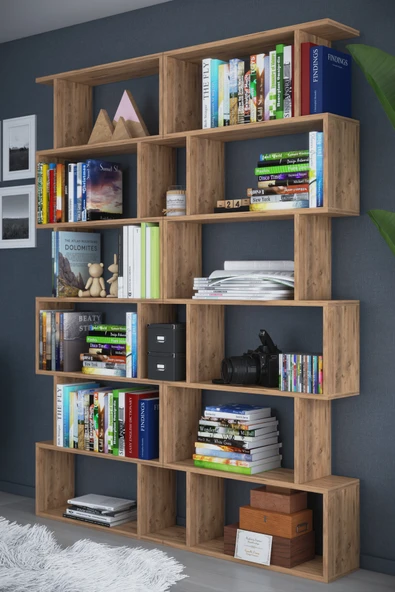 6 Raflı Çift Modül Zigzag Kitaplık Çalışma Odası Ofis Kitaplık - 5