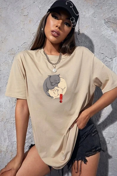 Unisex Kedi Baskılı T-shirt - Resim 3