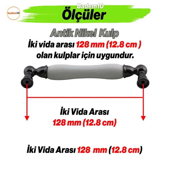 Domaniç Porselen Antik Nikel Kulp 128 mm Mobilya Çekmece Mutfak Dolabı Dolap Kapak Kulplar Kulb Kulp - 2