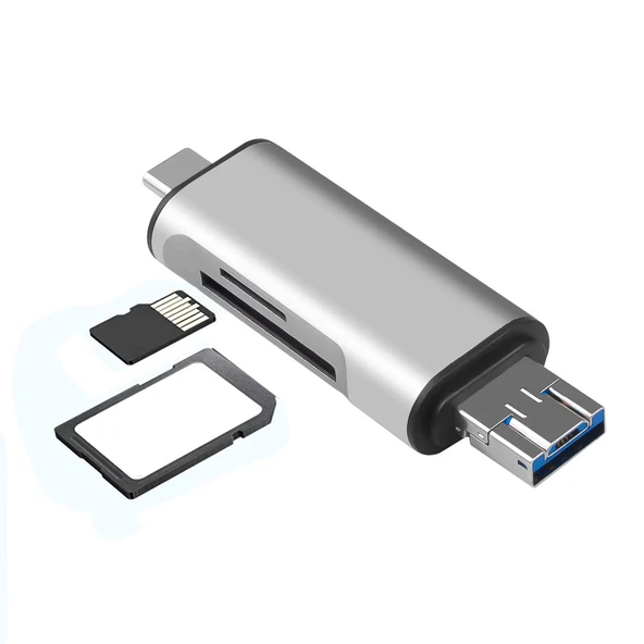 USB 2.0 3 in 1 Kart Okuyucu ve USB Çoklayıcı – Type-C, Micro USB, SD/TF Kart Desteği - 3