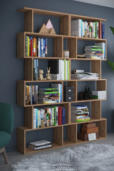 6 Raflı Çift Modül Zigzag Kitaplık Çalışma Odası Ofis Kitaplık - 2
