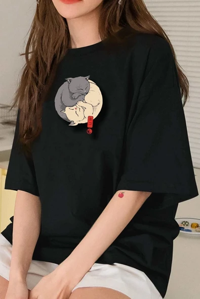 Unisex Kedi Baskılı T-shirt - Resim 5