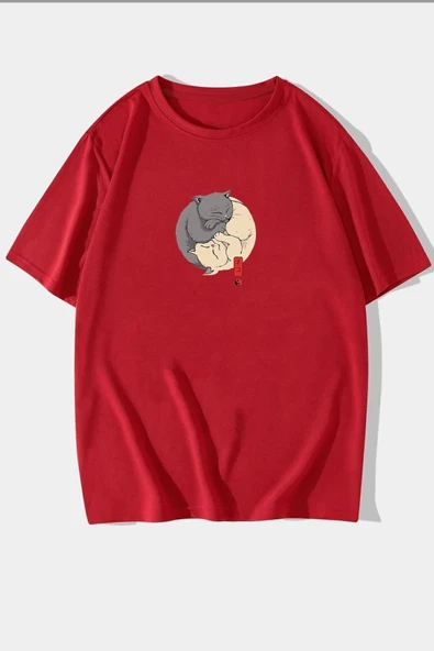 Unisex Kedi Baskılı T-shirt - Resim 4