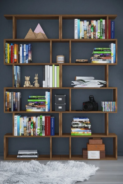 6 Raflı Çift Modül Zigzag Kitaplık Çalışma Odası Ofis Kitaplık - 7