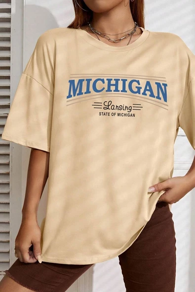 Unisex State Of Michigan Baskılı T-shirt