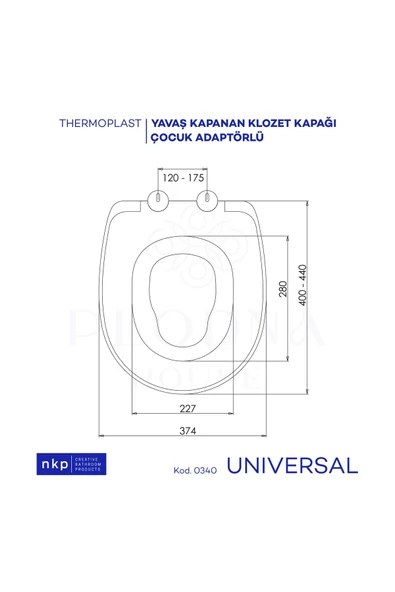 Plodna House Universal Çocuk Adaptörlü Çift Kullanım Yavaş Kapanan Klozet Kapağı Oval C Form - 4