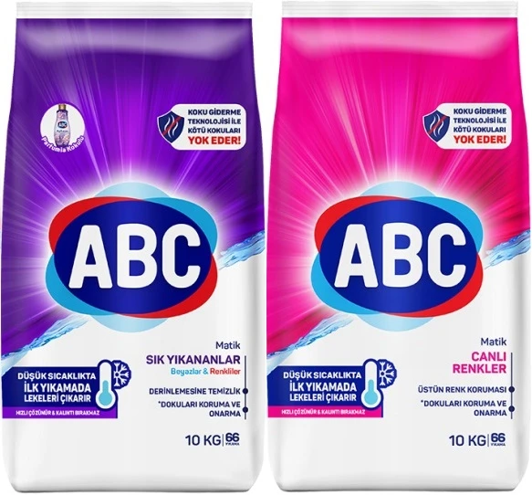 Abc Matik Toz Çamaşır Deterjanı 20KG (2PK*10KG) Karma Set Sık Yıkananlar & Canlı Renkler (132 Yıkama)