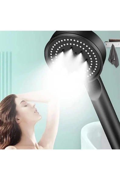 Plodna House 5 Fonksiyonlu Royal Spray Fonksiyonlu Siyah Duş Başlığı Yumuşak Soft Akış Fonksiyonlu Tasarruflu