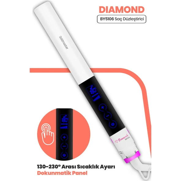 GOLDMASTER DİAMOND BY-5106 DİJİTAL DOKUNMATİK EKRAN SERAMİK PLAKA SAÇ DÜZLEŞTİRİCİ VE ŞEKİLLENDİRİCİ - 3