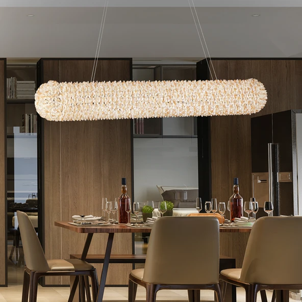 Apliqa Leman Sıralı Gold 40 Watt Kristal Taşlı Salon Sarkıt Avize ürün görseli