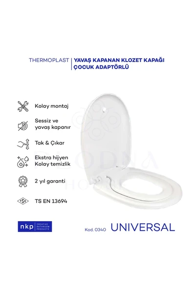 Plodna House Universal Çocuk Adaptörlü Çift Kullanım Yavaş Kapanan Klozet Kapağı Oval C Form - 2