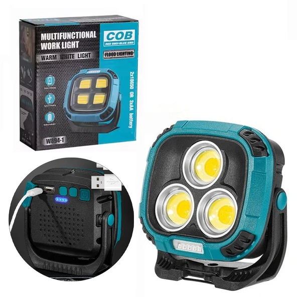 PowerMaster MX-W891 4000K - 7000K - Kırmızı 3 COB Ledli 30 Watt Çok Fonksiyonlu Çalışma Lambası (PowerBank)