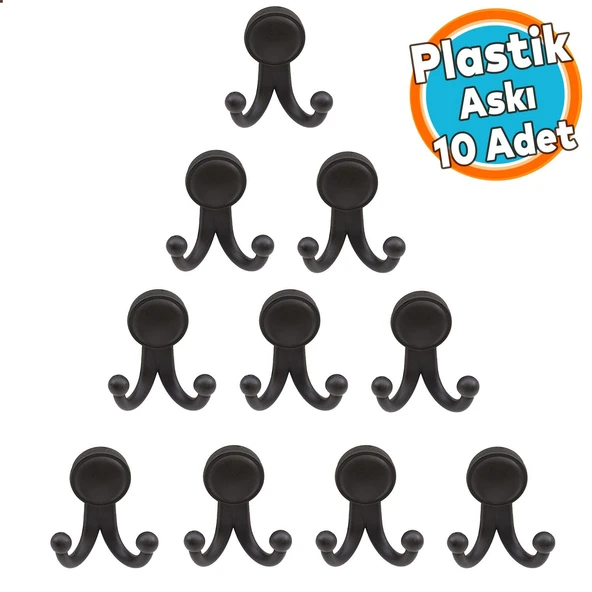 Askılık Vestiyer Duvar Askısı Dolap Elbise Askılığı Plastik Siyah 10 Adet ürün görseli
