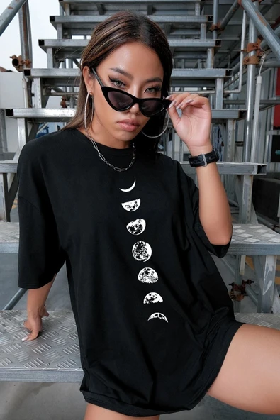 Unisex Moon Phases Baskılı T-shirt - Resim 4