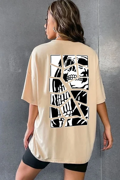 Unisex Skullcracked Baskılı T-shirt - Resim 4