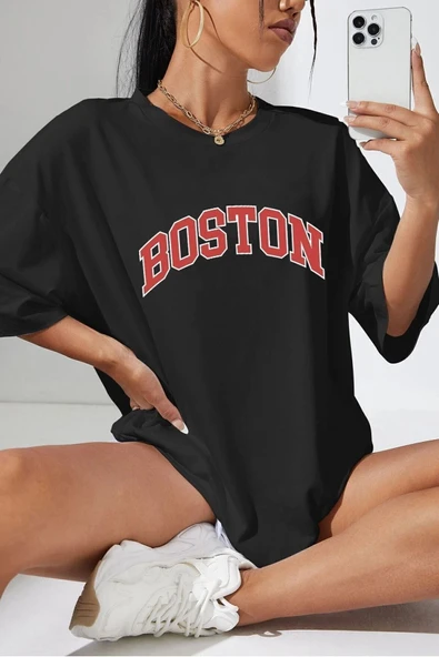 Unisex Boston Baskılı T-shirt - 4