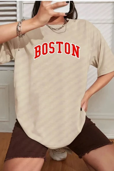 Unisex Boston Baskılı T-shirt - 2