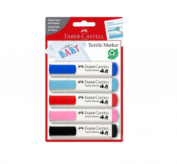 Tekstil Markörü 5 Renkli Paket Faber-Castell Tekstil Marker 5 Renkli Keçeli Kalem