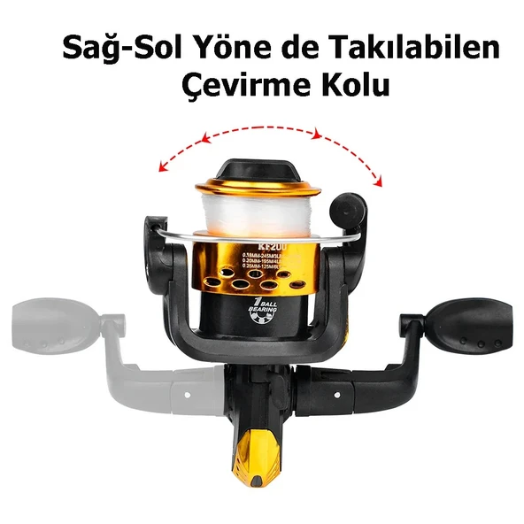 TechTic Olta Makarası AK200 5BB Olta Makinası Misinalı 5 Diş Sağa Sola Değiştirilebilen Çevirme Kolu - 3