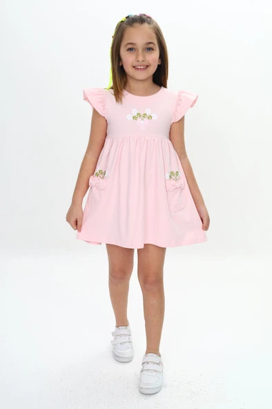 Toontoy Kız Çocuk Cepli Çiçek Baskılı Elbise - Resim 10